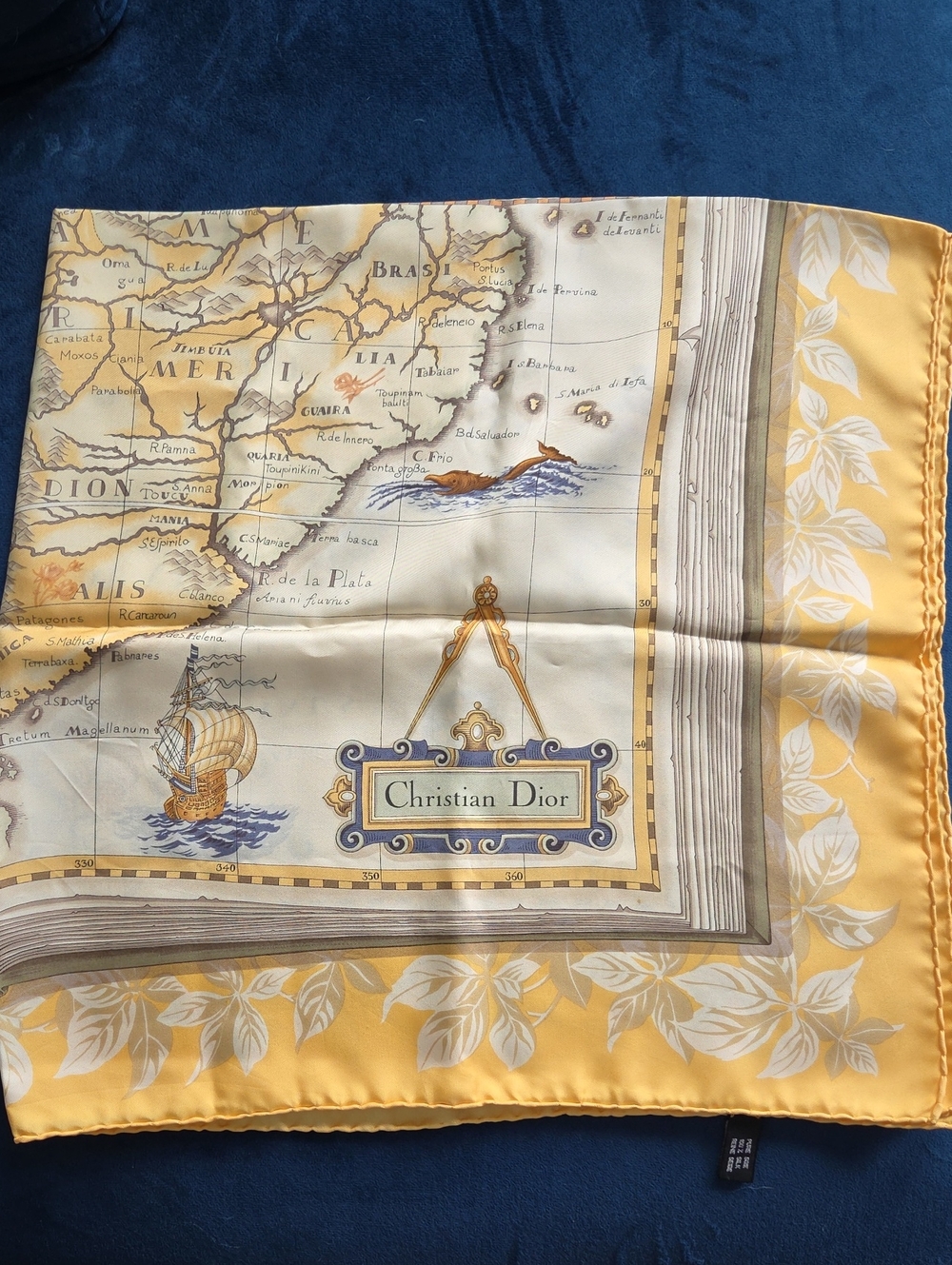 Dior Yellow & Cream Map-Print Silk Scarf